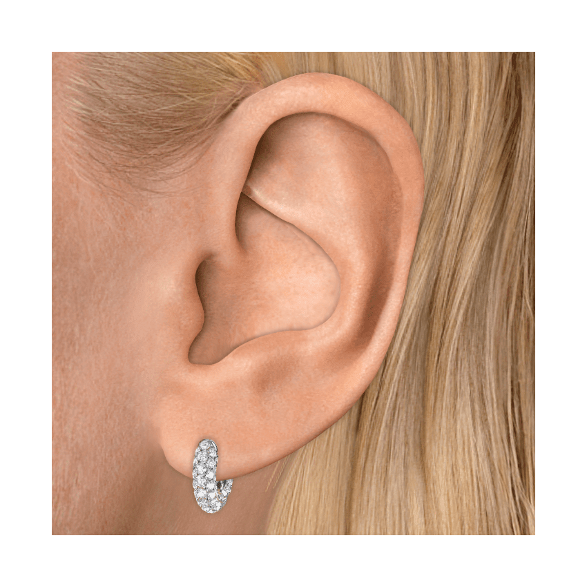 Invisible Set Diamond Three Row Pavé Hoop Earring White Gold 6.5mm