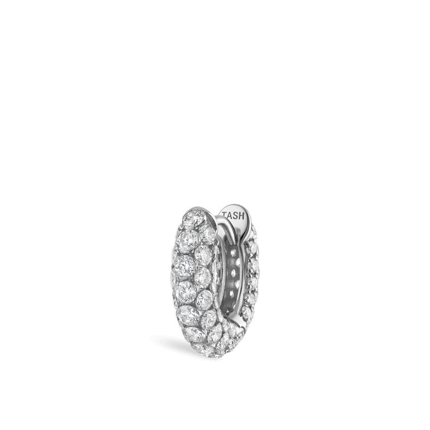 Invisible Set Diamond Three Row Pavé Hoop Earring White Gold 6.5mm