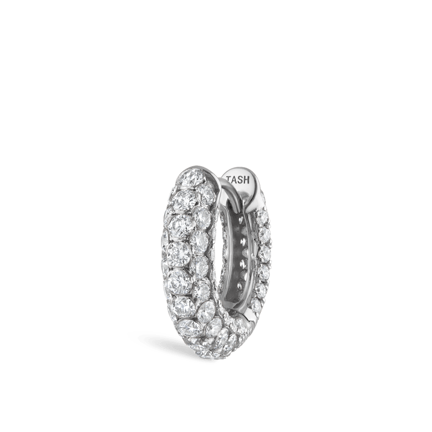 Invisible Set Diamond Three Row Pavé Hoop Earring White Gold 8mm