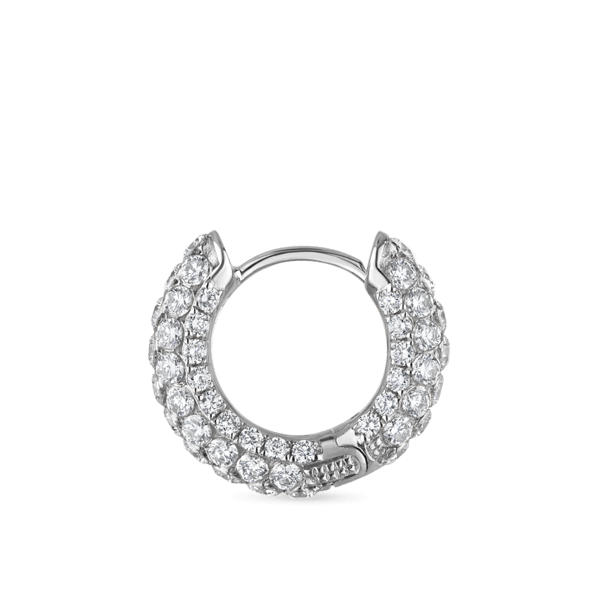 Invisible Set Diamond Three Row Pavé Hoop Earring White Gold 8mm
