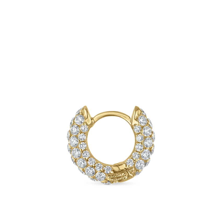 Invisible Set Diamond Three Row Pavé Hoop Earring Yellow Gold 6.5mm