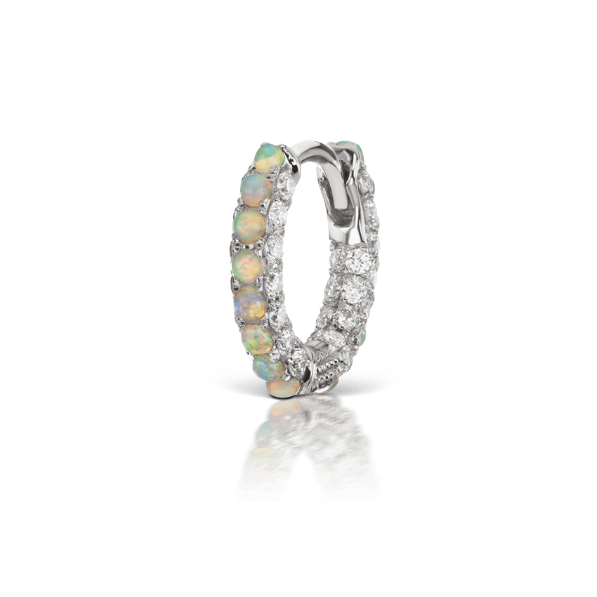 Opal and Diamond Pavé Hoop Earring (Bottom Hinge) White Gold