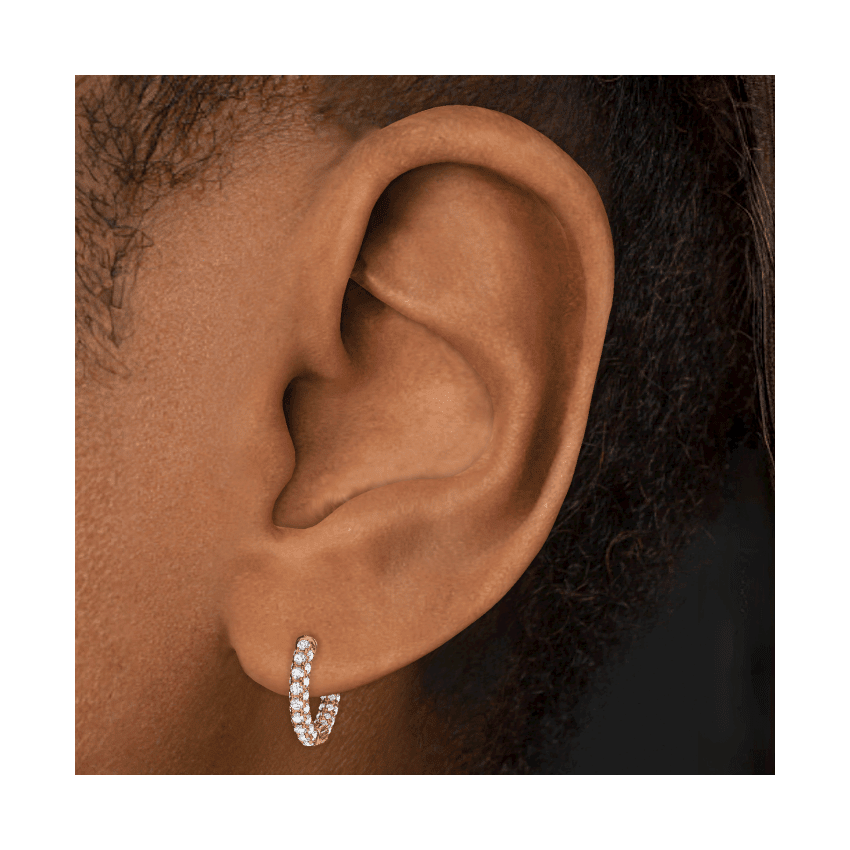 Diamond Five Row Pavé Hoop Earring (Bottom Hinge) Rose Gold 8mm