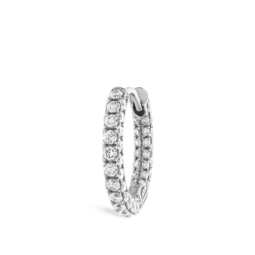 Diamond Five Row Pavé Hoop Earring (Bottom Hinge) White Gold 9.5mm