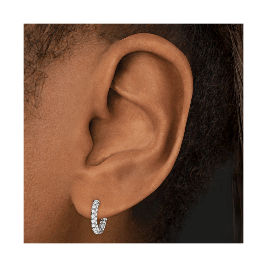 Diamond Five Row Pavé Hoop Earring (Bottom Hinge) White Gold 8mm