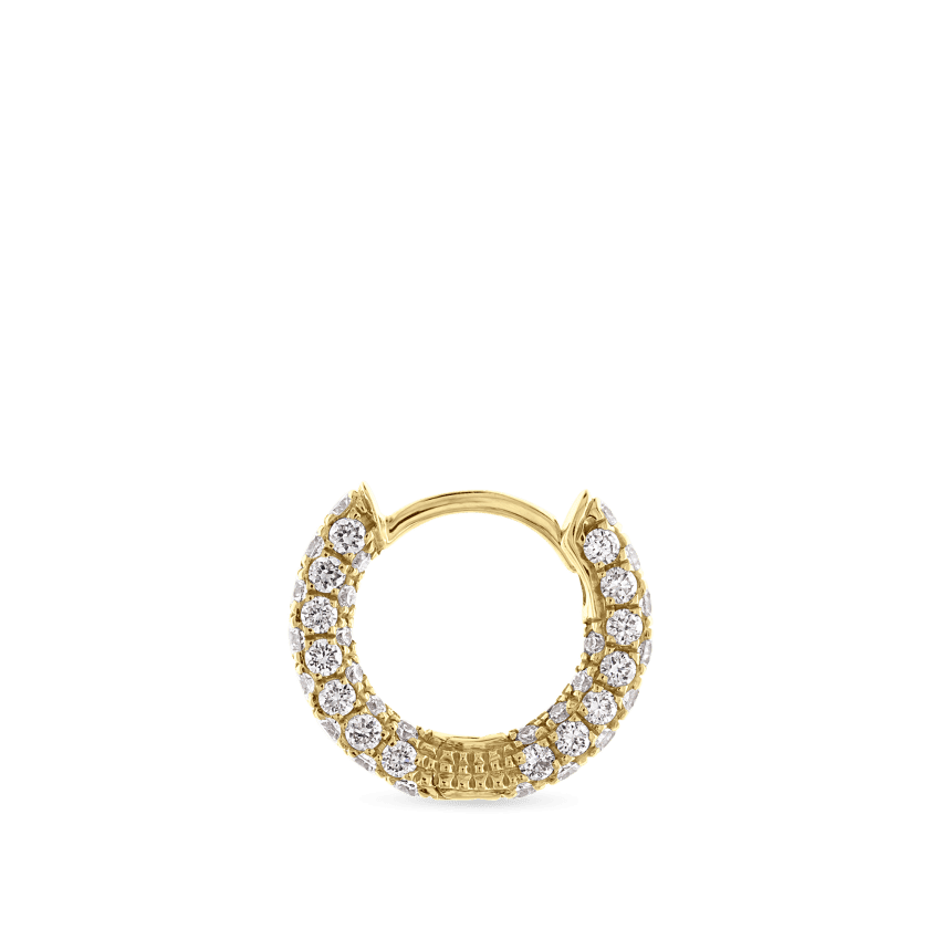 Diamond Five Row Pavé Hoop Earring (Bottom Hinge) Yellow Gold 6.5mm