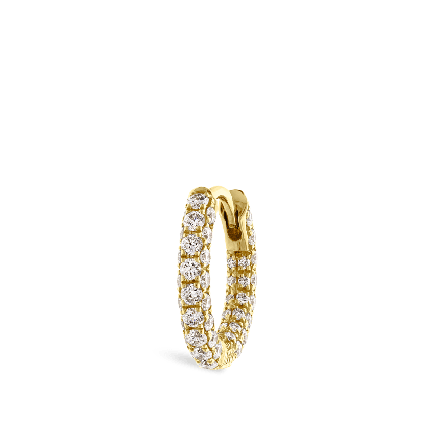 Diamond Five Row Pavé Hoop Earring (Bottom Hinge) Yellow Gold 8mm