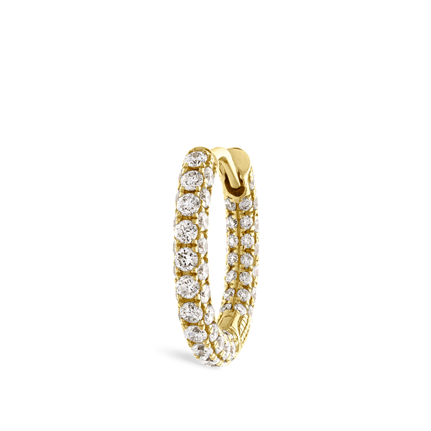 Diamond Five Row Pavé Hoop Earring (Bottom Hinge) Yellow Gold 9.5mm