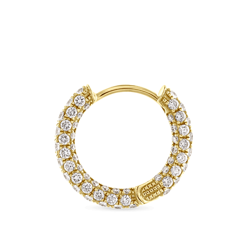 Diamond Five Row Pavé Hoop Earring (Bottom Hinge) Yellow Gold 9.5mm