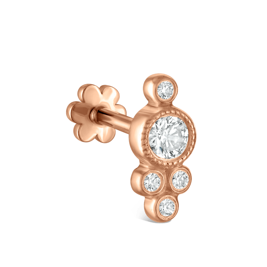 Five Diamond Trinity Threaded Stud Earring Rose Gold