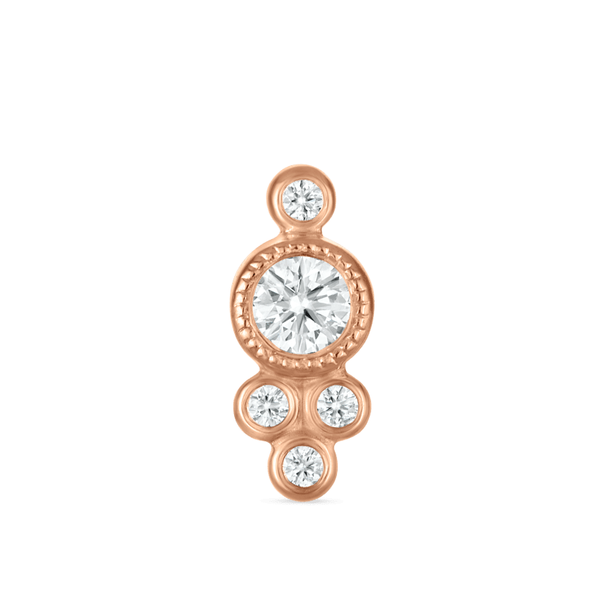 Five Diamond Trinity Threaded Stud Earring Rose Gold
