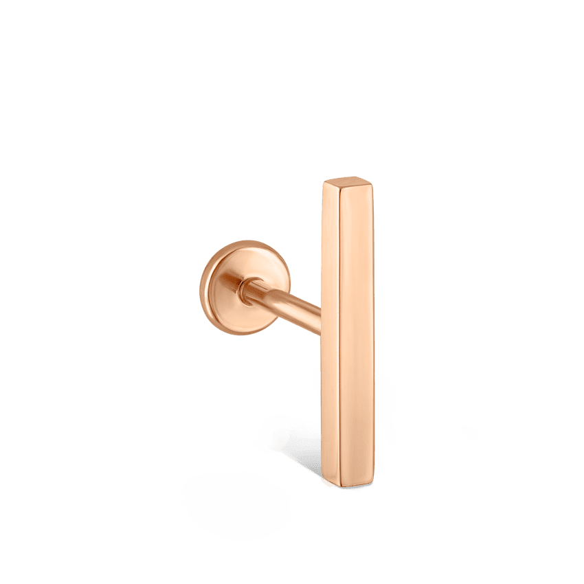 Polished Square Bar Threaded Stud Earring Rose Gold 11mm