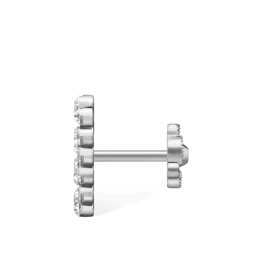 Invisible Set Diamond Apsara Bar Threaded Stud Earring White Gold 11mm
