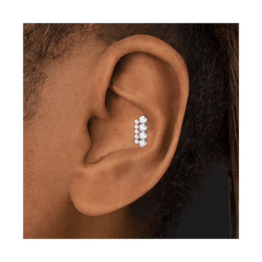 Invisible Set Diamond Apsara Bar Threaded Stud Earring White Gold 11mm