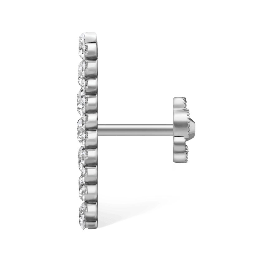 Invisible Set Diamond Apsara Bar Threaded Stud Earring White Gold 18mm