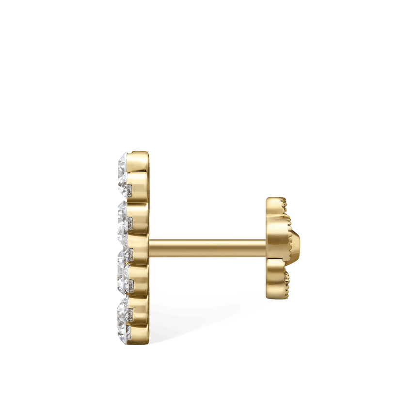 Invisible Set Diamond Apsara Bar Threaded Stud Earring Yellow Gold 11mm