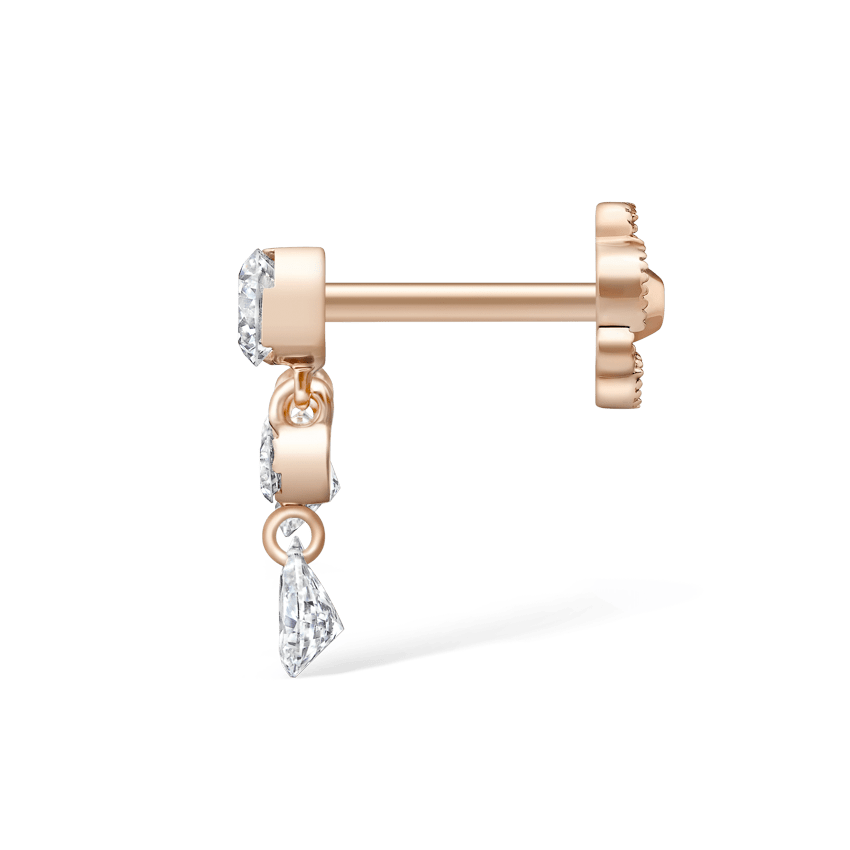 Invisible Set Diamond Crescendo Bar Threaded Stud Earring Rose Gold 11mm Right