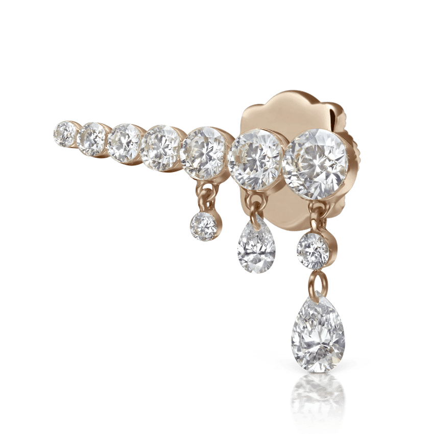 Invisible Set Diamond Crescendo Bar Threaded Stud Earring Rose Gold 18mm Right