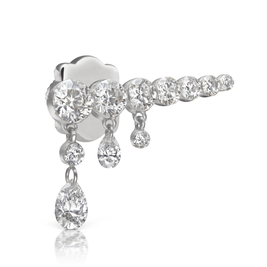 Invisible Set Diamond Crescendo Bar Threaded Stud Earring White Gold 18mm Left