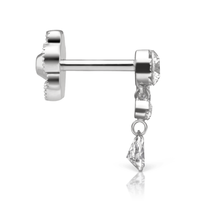 Invisible Set Diamond Crescendo Bar Threaded Stud Earring White Gold 18mm Left