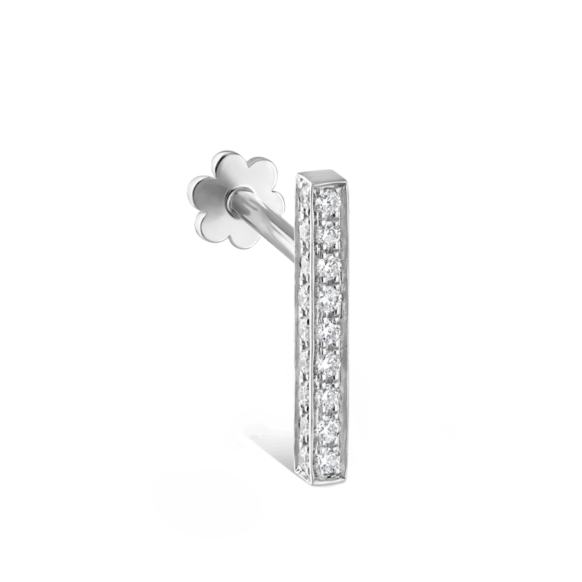 Square Diamond Pavé Bar Threaded Stud Earring White Gold 11mm