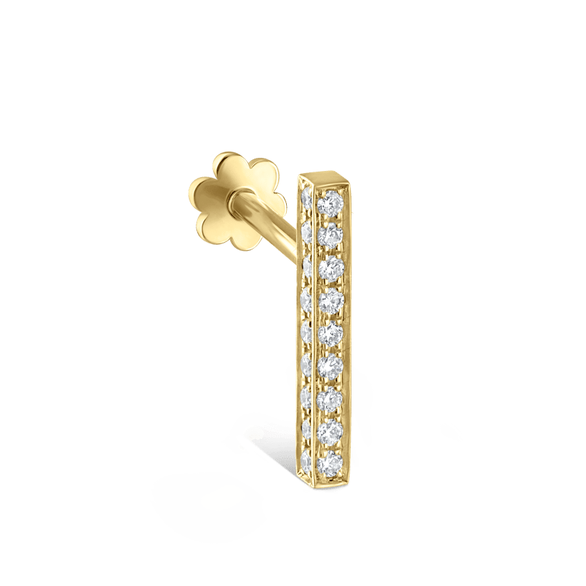 Square Diamond Pavé Bar Threaded Stud Earring Yellow Gold 11mm