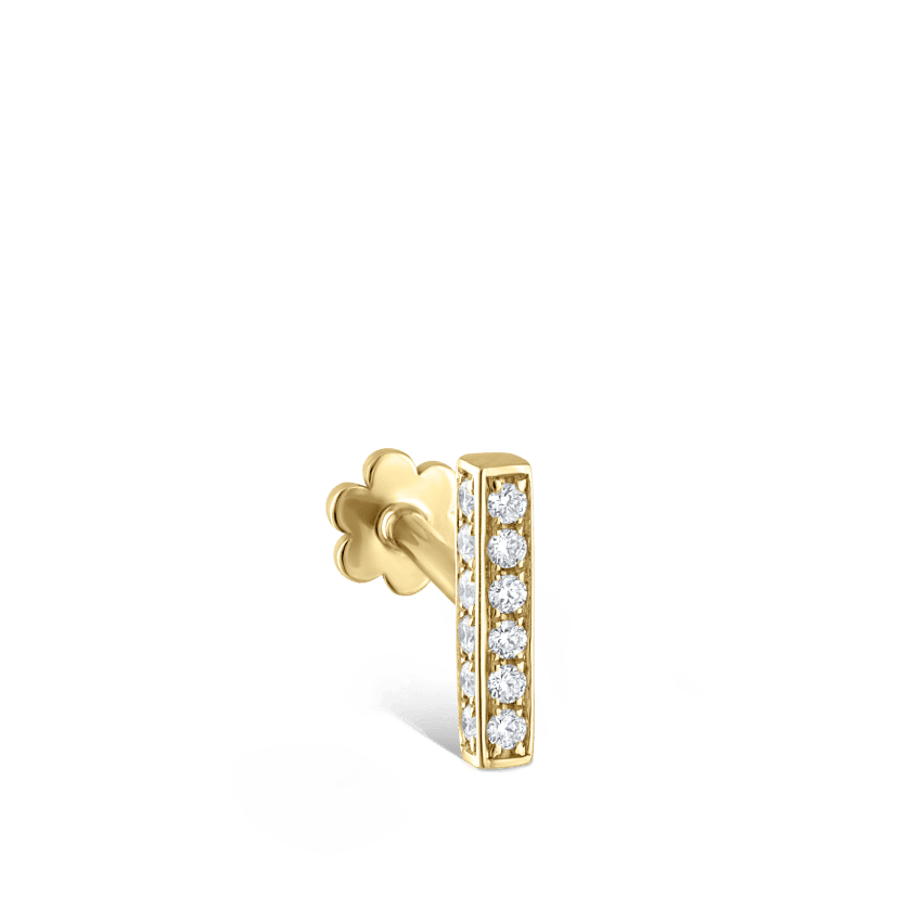 Square Diamond Pavé Bar Threaded Stud Earring Yellow Gold 7mm