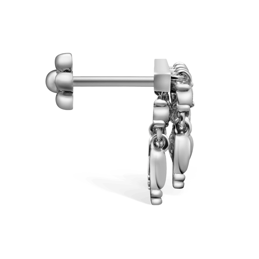 Tassel Bar Threaded Stud Earring White Gold 11mm Left
