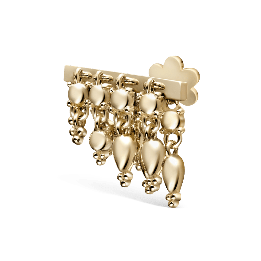 Tassel Bar Threaded Stud Earring Yellow Gold 11mm Right