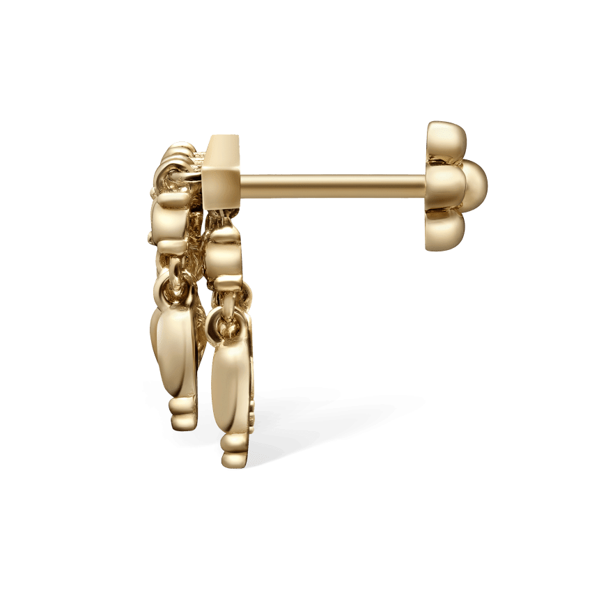 Tassel Bar Threaded Stud Earring Yellow Gold 11mm Right