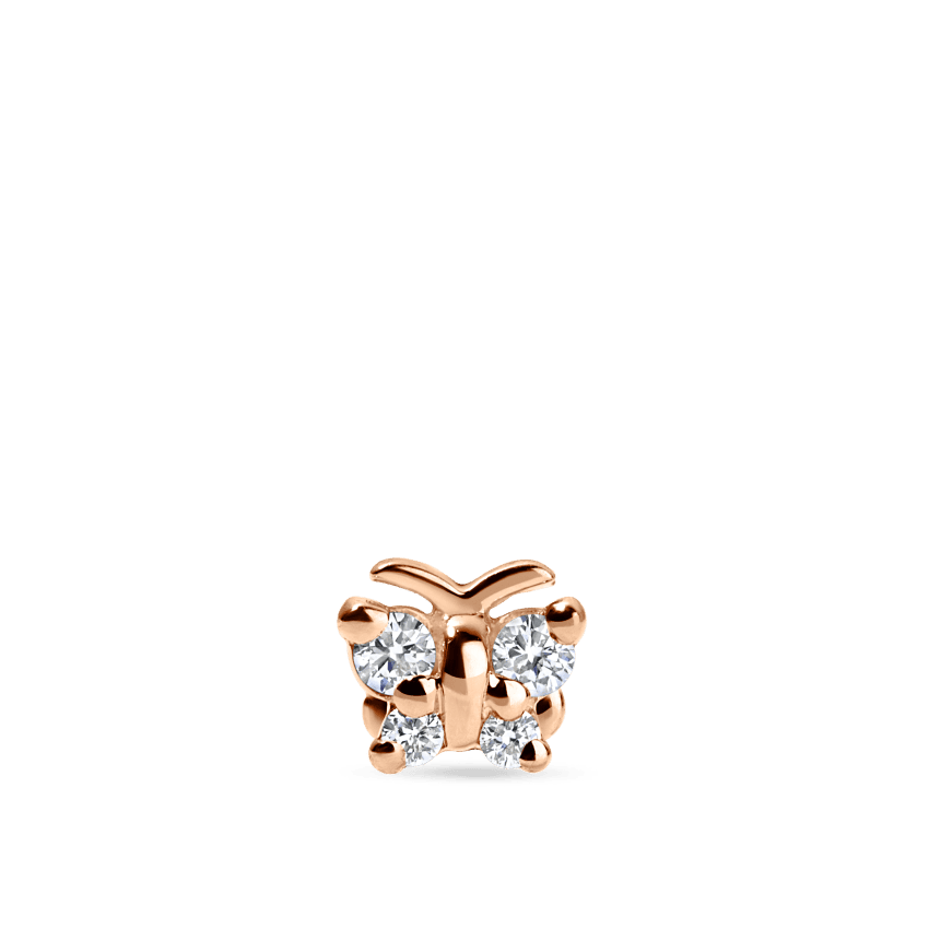 Diamond Butterfly Threaded Stud Earring Rose Gold 4mm