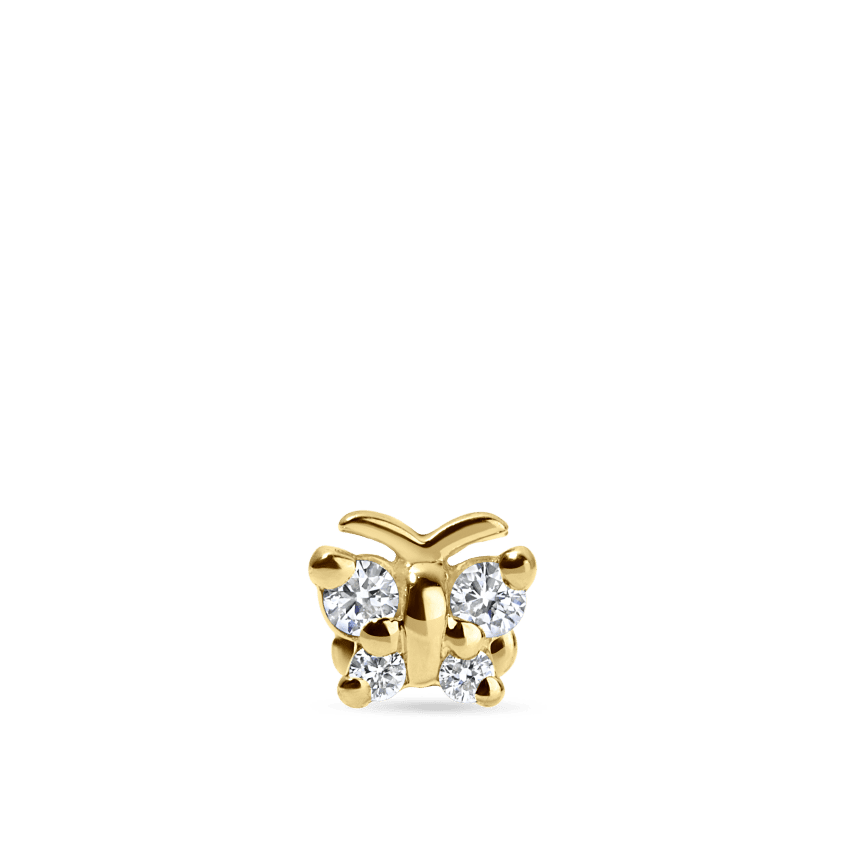 Diamond Butterfly Threaded Stud Earring Yellow Gold 4mm