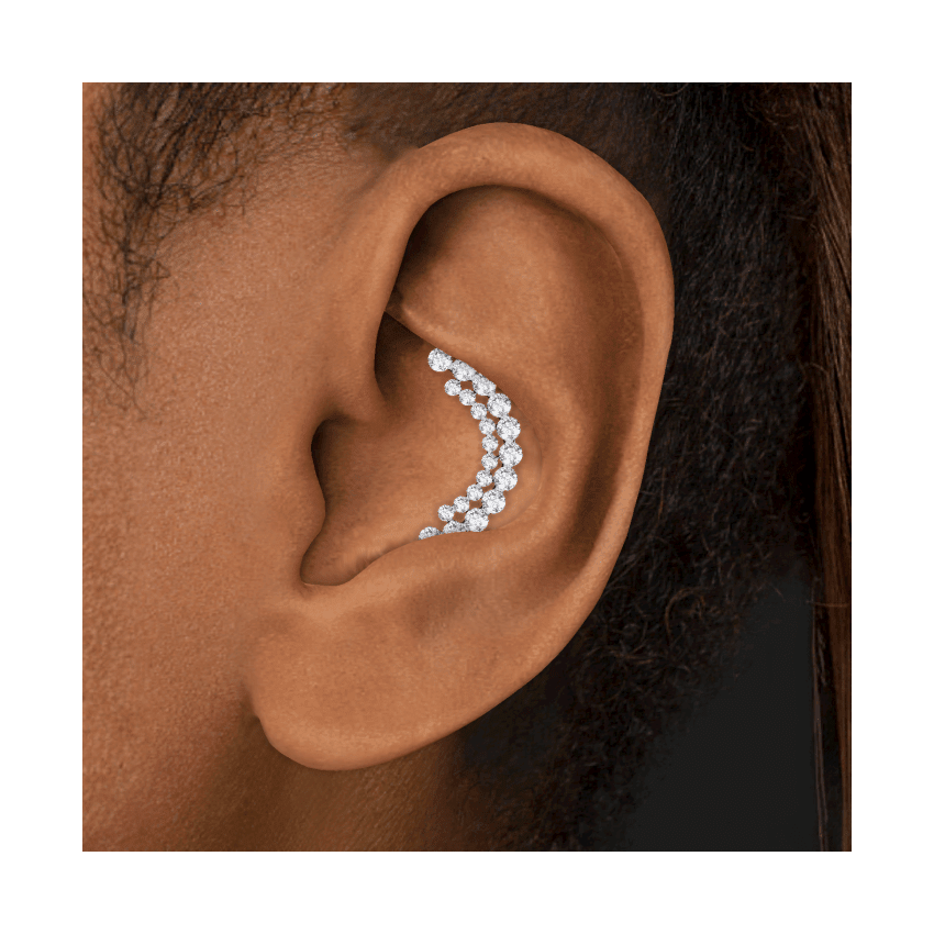 Invisible Set Diamond Apsara Curve Threaded Stud Earring Yellow Gold