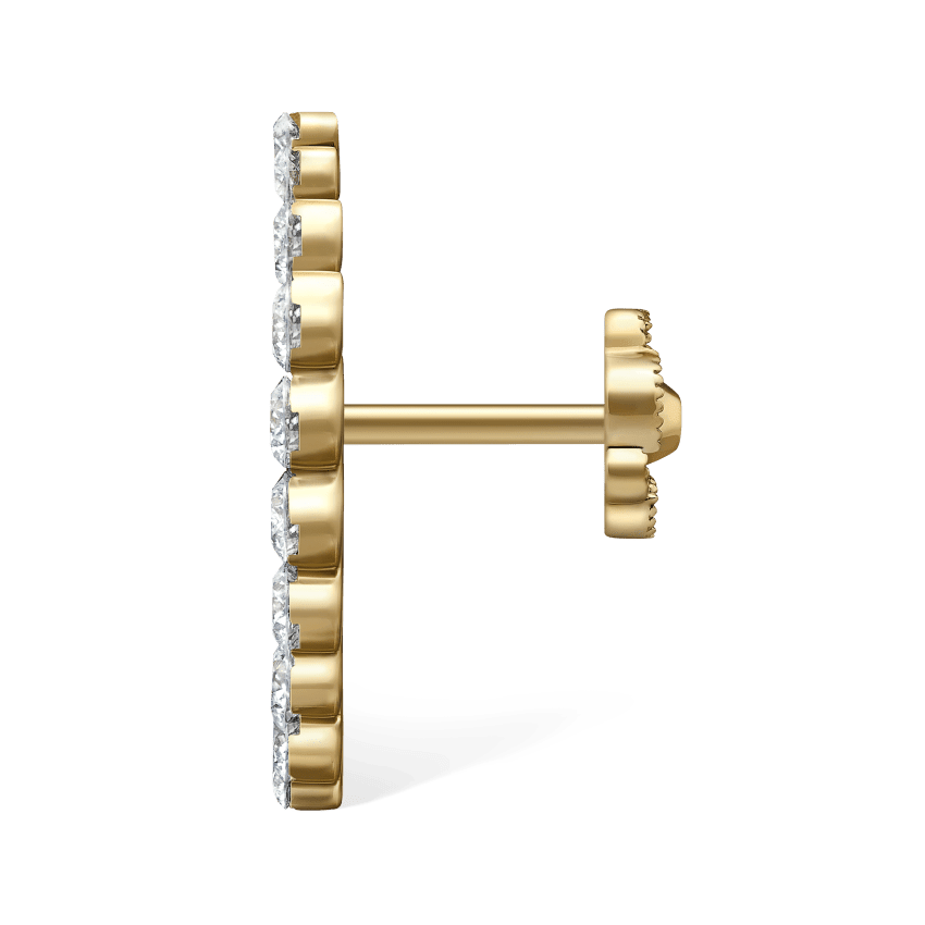 Invisible Set Diamond Apsara Curve Threaded Stud Earring Yellow Gold