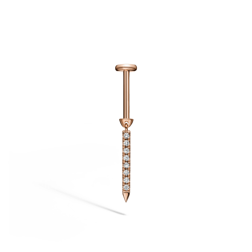 Diamond Eternity Bar Charm Threaded Stud Earring Rose Gold 11mm