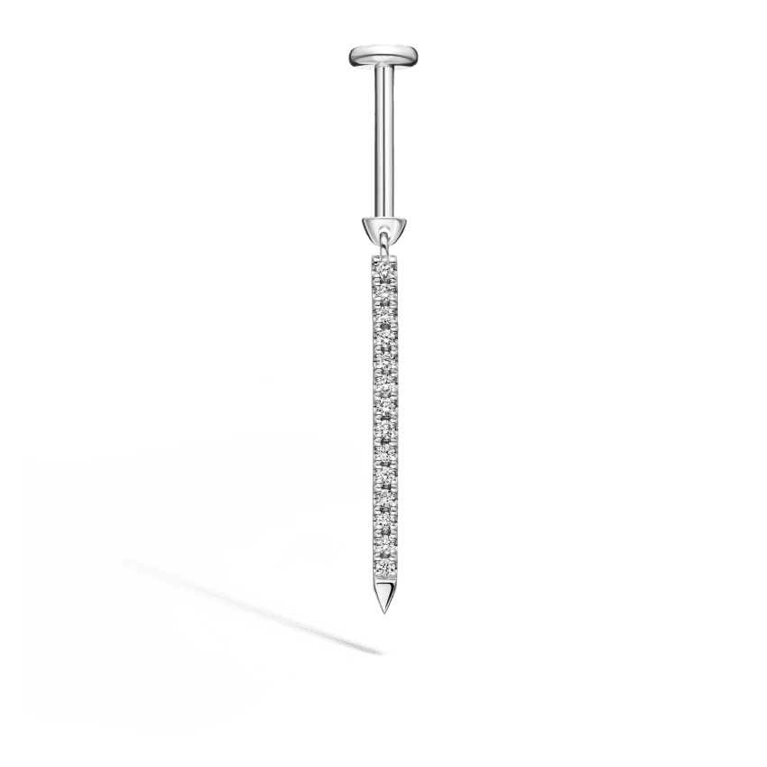 Diamond Eternity Bar Charm Threaded Stud Earring White Gold 18mm