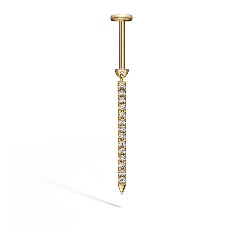 Diamond Eternity Bar Charm Threaded Stud Earring Yellow Gold 18mm