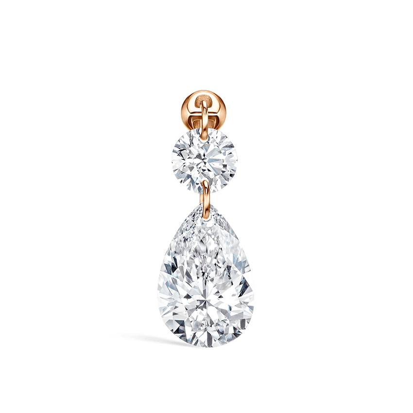 Floating Double Diamond Threaded Charm Earring Rose Gold 3mm / 7.5mm
