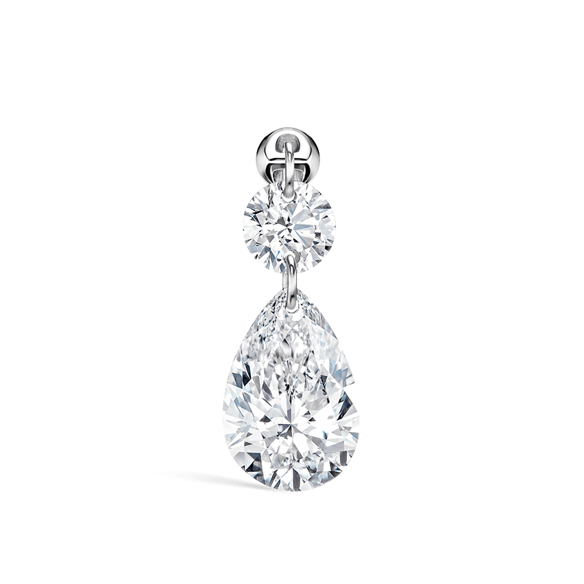 Floating Double Diamond Threaded Charm Earring White Gold 3mm / 7.5mm