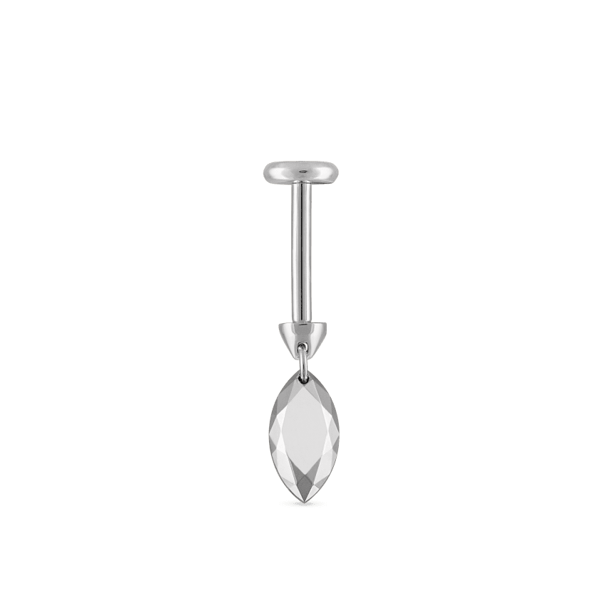 Faceted Gold Marquise Threaded Charm Earring White Gold 6.5mm