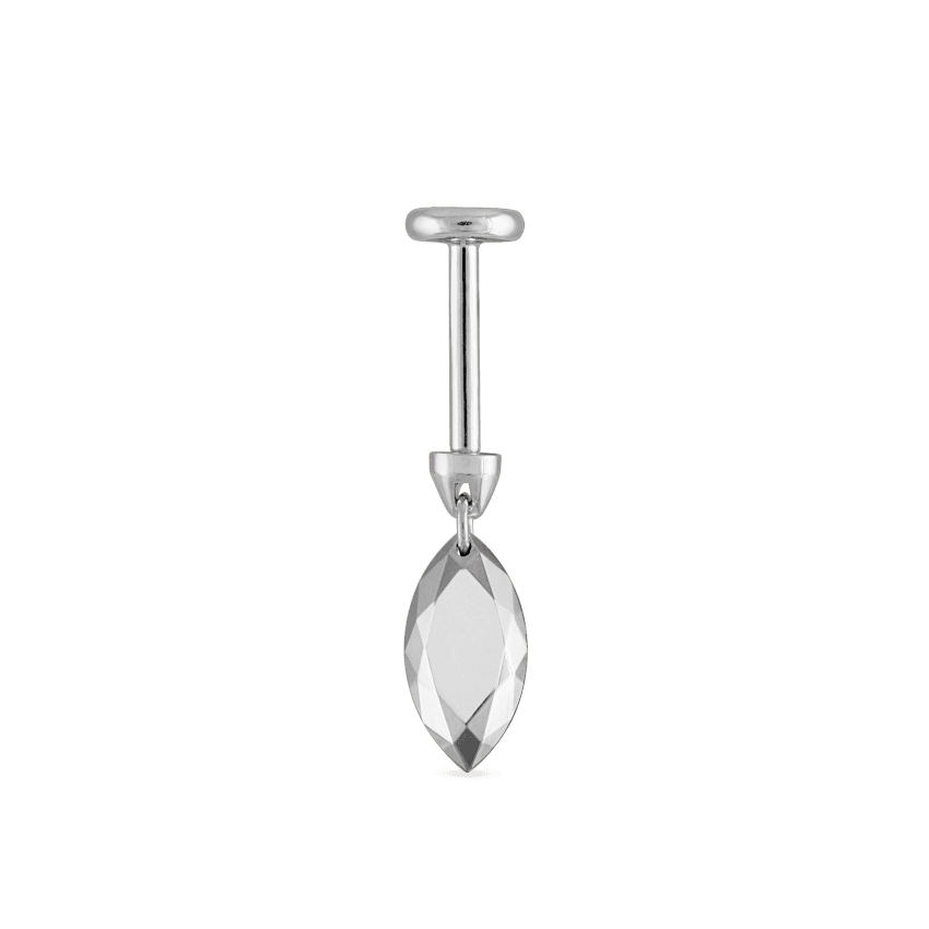 Faceted Gold Marquise Threaded Charm Earring White Gold 7.5mm