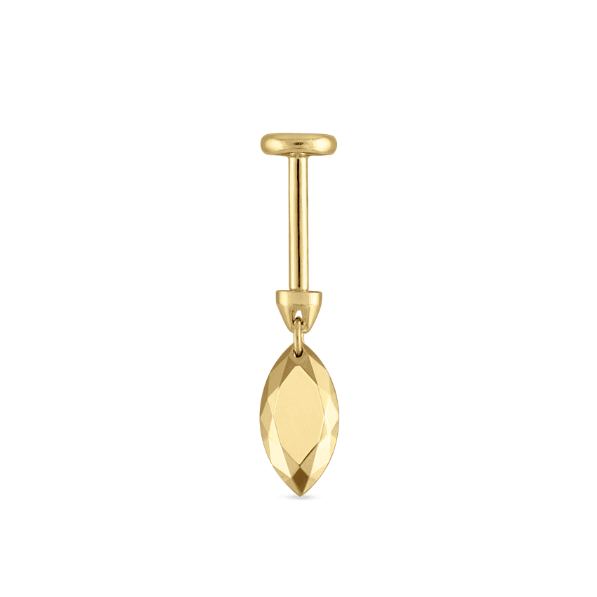 Faceted Gold Marquise Threaded Charm Earring Yellow Gold 7.5mm