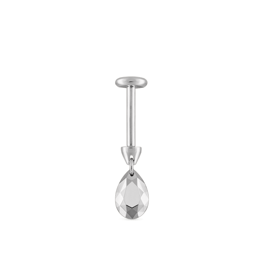 Faceted Gold Pear Threaded Charm Earring White Gold 5.5mm