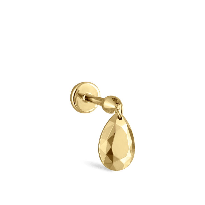 Faceted Gold Pear Threaded Charm Earring Yellow Gold 6.5mm