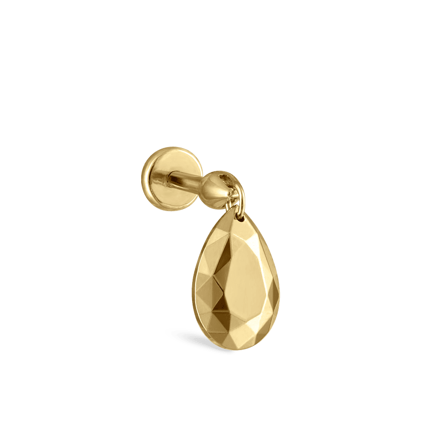 Faceted Gold Pear Threaded Charm Earring Yellow Gold 7.5mm