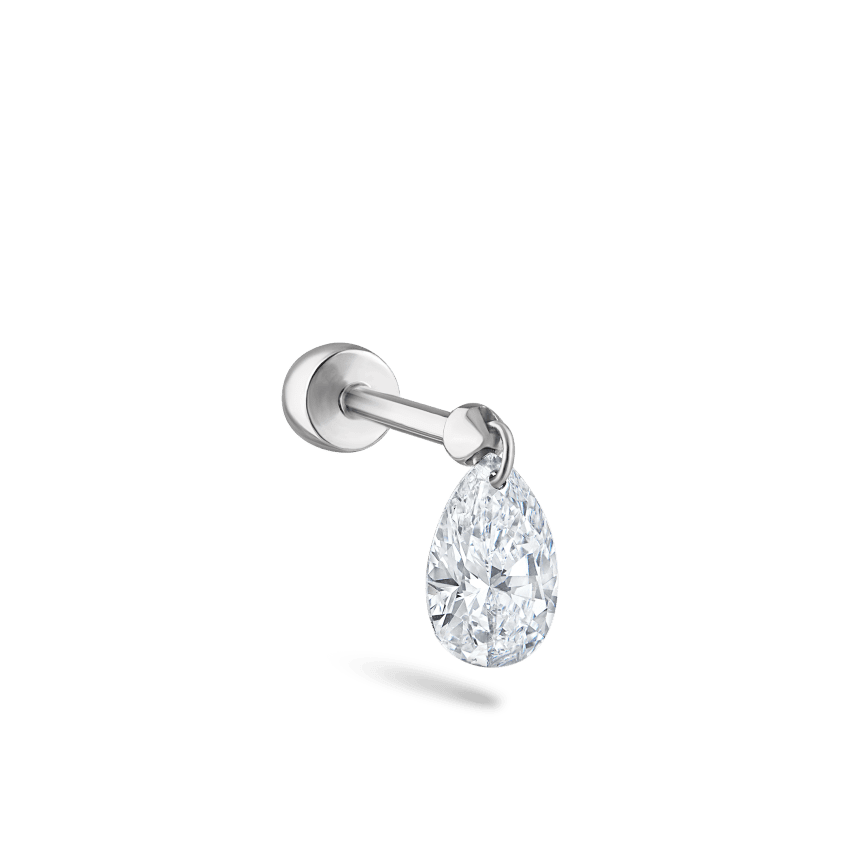 Floating Pear Diamond Charm Threaded Stud Earring White Gold 6mm MARIA TASH