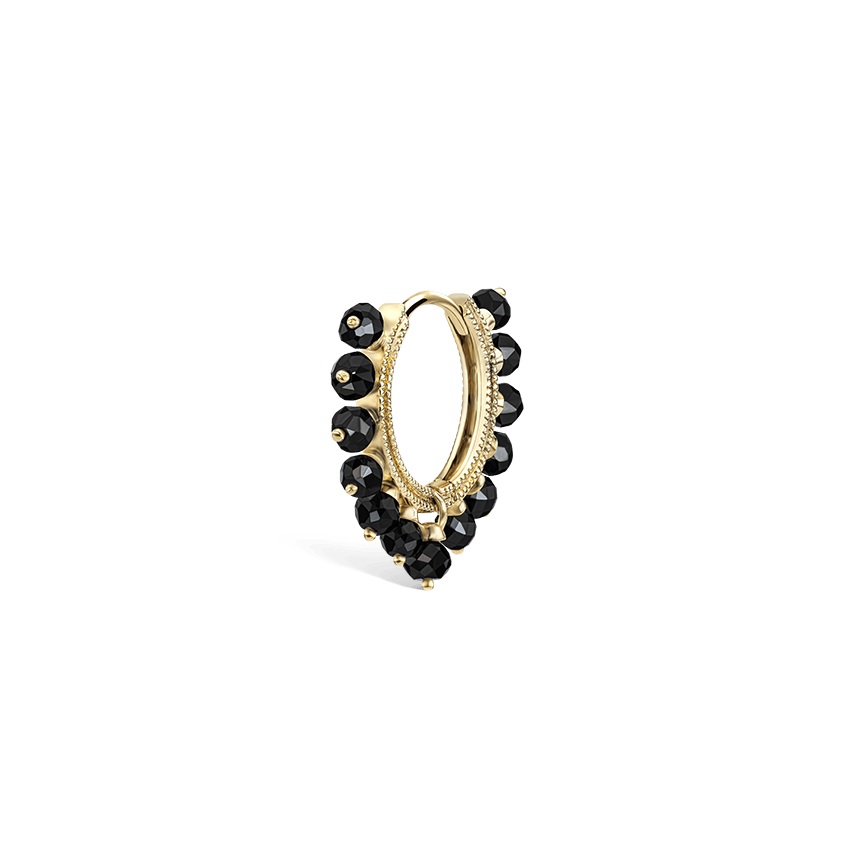Black Diamond Coronet Hoop Earring Yellow Gold 9.5mm