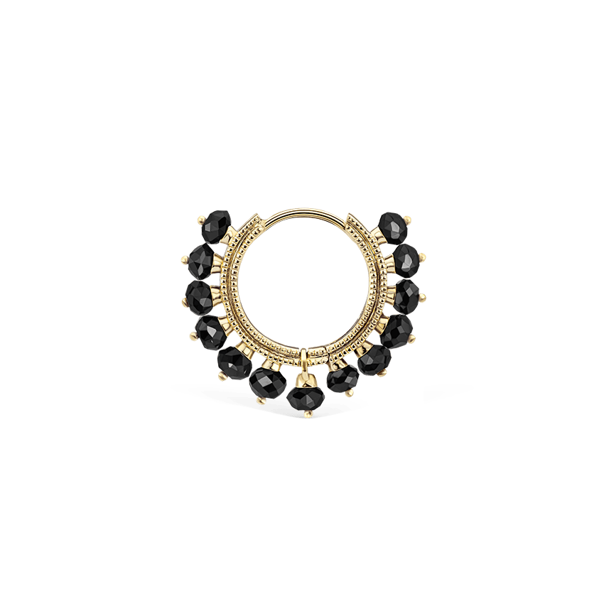 Black Diamond Coronet Hoop Earring Yellow Gold 9.5mm