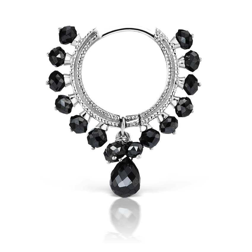 Black Diamond Coronet with Briolette Hoop Earring White Gold 9.5mm