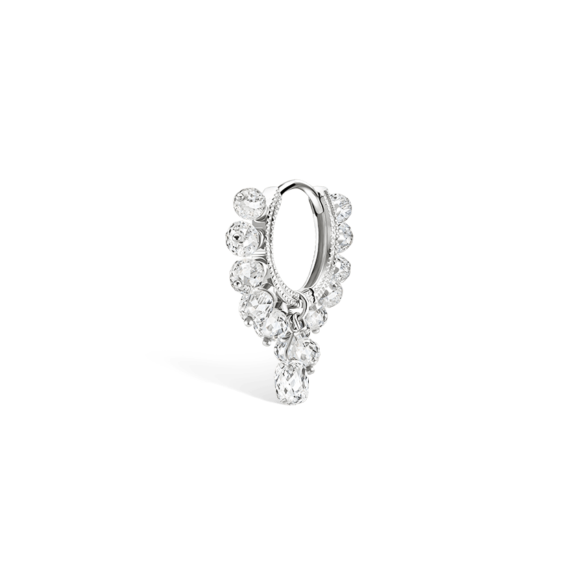Diamond Coronet with Briolette Hoop Earring White Gold 8mm